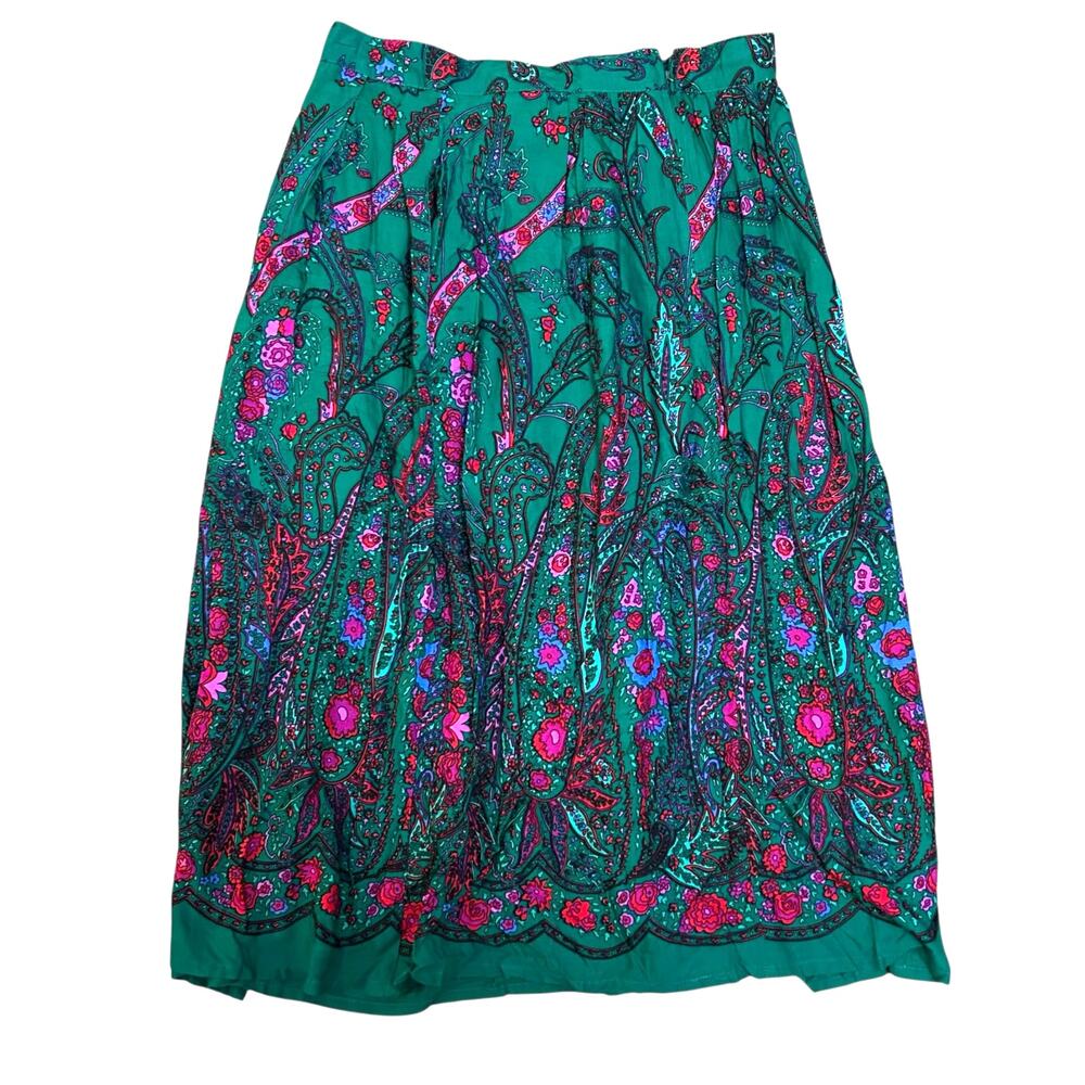 Vtg Claude Floral Midi Skirt Womens 15/16 Green Fairy Whimsical Hippie Boho